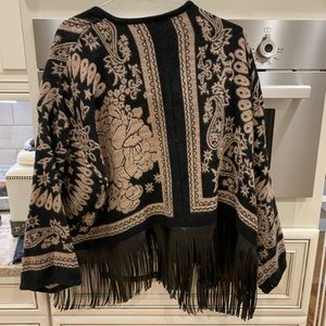 Elegant Black and Tan Fringed Women's Jacket